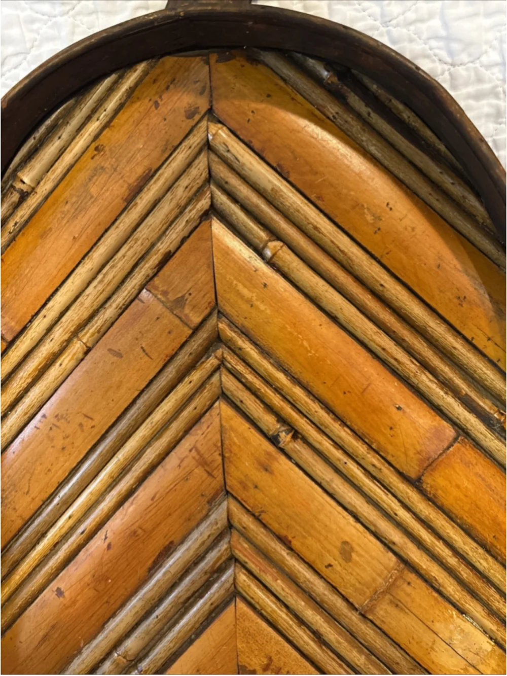 Vintage Wooden Bamboo Leaf Serving Tray 24” X 13” 1063